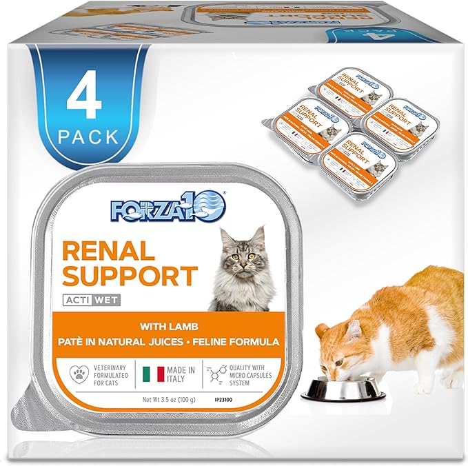 Forza10 Kidney Care Cat Food – Renal Support Wet Cat Food with Lamb, 3.5 oz Cans, 4 Pack – Vet Formulated, Made in Italy