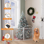 4 Panles Full Matel Freestanding Dog Gates with Door, 96"Extra Wide 32"Tall Free Standing Dog Pet Gate for Indoor & Outdoor. Foldable Pet Fences for Doorways, House, Stairs, Porch, Deck, Yard