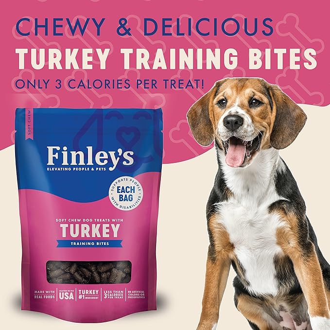 Finley's Soft Chew Dog Treat Training Bites Treats for Dogs Made in USA | Turkey Recipe | All-Natural Protein Wheat Free Dog Treats | Healthy Dog Treat Bags | No Preservatives, 16 Ounce (Pack of 6)