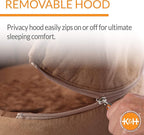 K&H Pet Products Self-Warming Kitty Bed Hooded Pet Bed for Cats or Dogs Chocolate/Tan Large 20 Inches