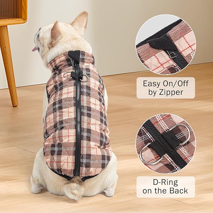 SCENEREAL Dog Winter Coat - Warm Dog Jacket with Built-in Harness for Small & Medium Dogs, Waterproof Cold Weather Coat with Zipper, Fleece Puffer Vest Windproof Snow Clothes for Puppy & Pet
