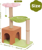 Flower Cat Tree 34 Inches Scratching Post Small Cat Tower for Large Cats, with 15.7”Large Hammock, Removable Top Bed and Wide Condo for Indoor Cats-Forest Brown