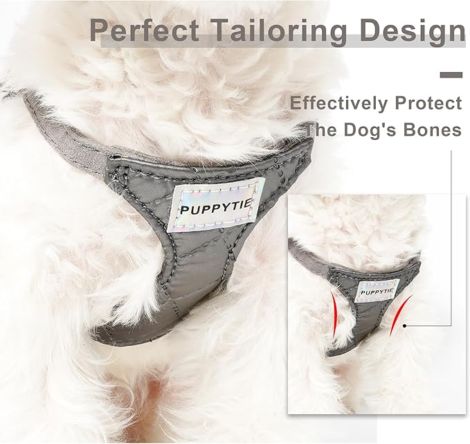 Puppytie No Pull xs Dog Harness with Multifunction Dog Leash,Soft Adjustable No Choke Escape Proof Pet Harness Vest,Glossy Grey,XXS