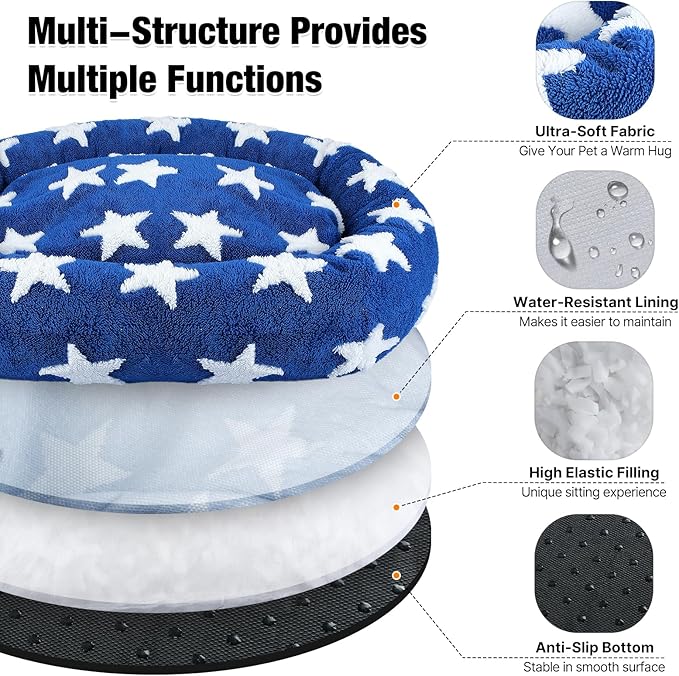 Donut Dog Bed for Small Dogs & Cats, Fluffy Small Round Dog Beds for Comfort Sleep, 23 Inch Cat Beds for Indoor Cats Fits Up to 15 lbs Pet, Washable Dog Bed with Removable Water Resistant Lining Cover