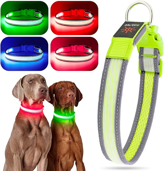 YFbrite Full Adjustbale LED Dog Collar, Full Illuminated Light up Dog Collars, Reflective Dog Collar Light Glowing in The Dark for All Dogs Safety (Small, Green-2)