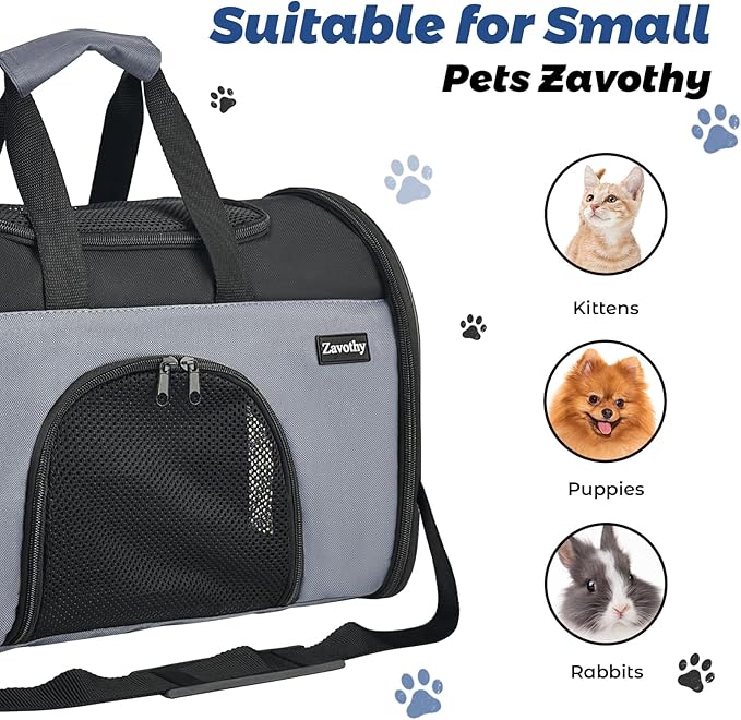 Zavothy Collapsible TSA Approved Pet Carrier for Cats & Dogs (Up to 15 Lbs, 16.54"x11.42"x9.84") – Soft-Sided Airline Travel Carrier, Grey