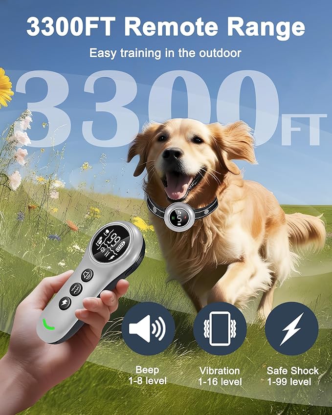 2-in-1 Dog Shock Collar & Dog Bark Collar - Rechargeable Dog Training Collar with Remote Control for 5-150 lbs, Dog Collars 5 Sensitivity Levels, IP67 Waterproof for Large Medium Small Dogs