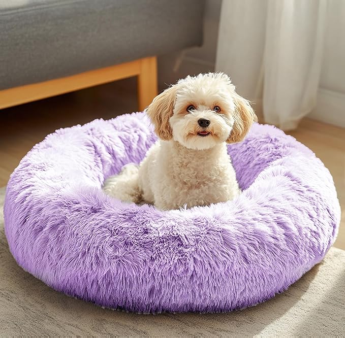 JOLLYVOGUE Dog & Cat Bed, Calming Anti-Anxiety Pet Bed for Small Dogs, Fluffy Donut Cushion for Small and Medium Pets (23")