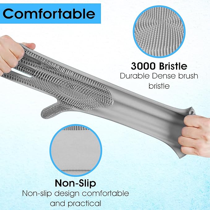 Pet Grooming Gloves - High-Density Silicone Gloves with Enhanced Five Finger Design for Massaging and Bathing Dogs and Cats (Grey)