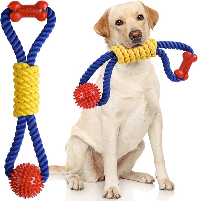 Aitmexcn Interactive Dog Rope Toys Tug of War, Tough Dog Toys for Large, Medium & Small Dogs, 100% Cotton Chew Toys for Boredom, Pull Ball Rope Teeth Cleaning