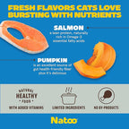 NATOO Cat Food Topper for Picky Eaters & Healthy Soft Cat Treat (Salmon & Pumpkin), Wet Food with Gravy, High Protein & Limited Ingredient, 2.4 oz (Case of 20)