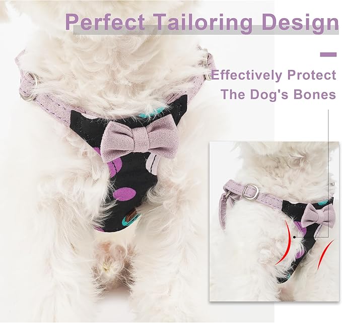 Puppytie No Pull Dog Harness with Multifunction Dog Leash,Soft Adjustable No Choke Escape Proof Pet Harness Vest for Medium Dogs,Polka dots Taro Purple,M
