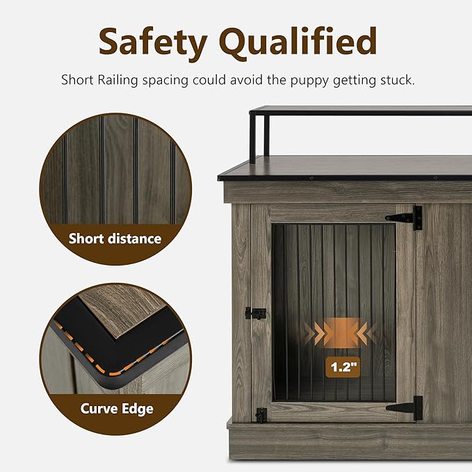 MCombo Large Dog Crate Furniture TV Stand, Wooden Pet Kennel with Double Doors, Indoor Furniture Style Dog House End Table, 1861 (Brown)