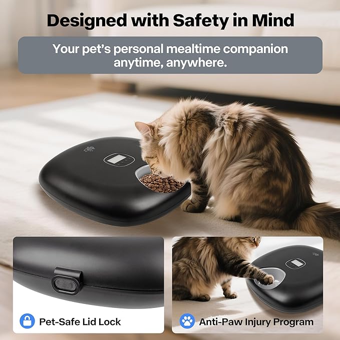 Rechargeable Automatic Timer Cat Feeder, Wet Food Auto Pet Food Dispenser for Small Dogs with Programmable Timer 8 oz per Meal, 5+1 Meals, Black