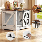 VOPEAK 43.3" XL Dog Crate Furniture, Chew Resistant Dog Crate for Medium Large Dogs, Heavy Duty Extra Large Dog Crate Dog Kennel Indoor with Double Doors, Wooden End Table for Living Room, White