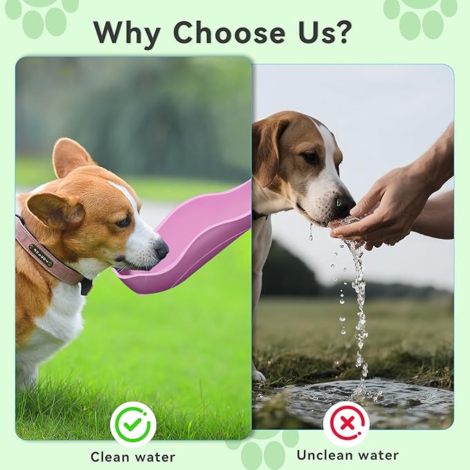 UPSKY Dog Water Bottle | Portable & Foldable Dog Water Bottle | 3-in-1 Portable Pet Water Dispenser with Food Container & Poop Scooper for Outdoor Walking, Hiking & Travel,14.2oz(Pink)