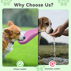 UPSKY Dog Water Bottle | Portable & Foldable Dog Water Bottle | 3-in-1 Portable Pet Water Dispenser with Food Container & Poop Scooper for Outdoor Walking, Hiking & Travel,14.2oz(Pink)