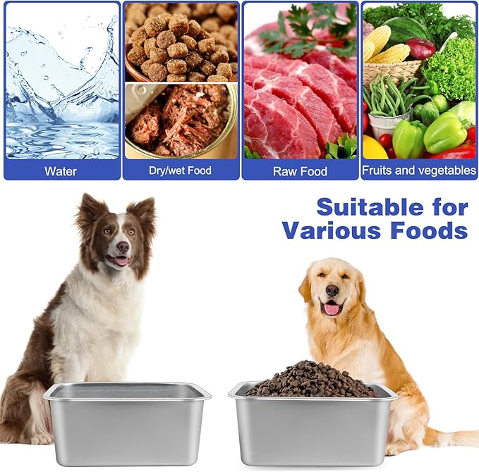 1.25 Gallons Large Dog Water Bowl, 2PCS Stainless Steel Metal Dog Bowls, Large Capacity Pet Food Bowl Water Dish for Indoor and Outdoor Universal for Small & Medium Dogs 12.6''×8.7''×3.9''