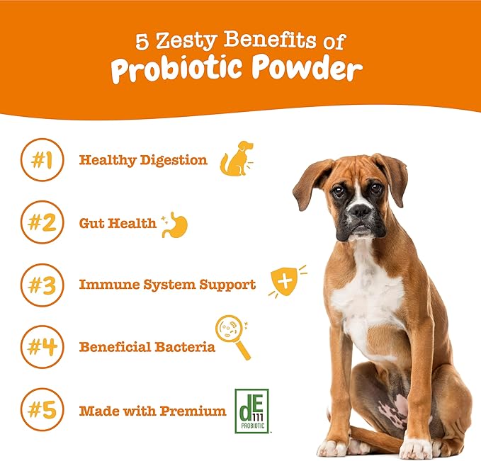 Zesty Paws Powder Probiotics for Dogs - Meal Topper for Digestive, Immune System Support - Premium DE111 Dog Probiotics for Digestive Health - Inulin Fiber & Yeast Extract - Pumpkin Flavor - 30 Ct