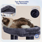 80.7''(205cm) Cat Tree for Indoor Cats, Large Cat Tower for Multi Adult Cats, Cat Tree House with Big Hammock, 2 Top Perches/Cat Condos/Baskets, 8 Scratching Posts, Smoky Gray GCT034G