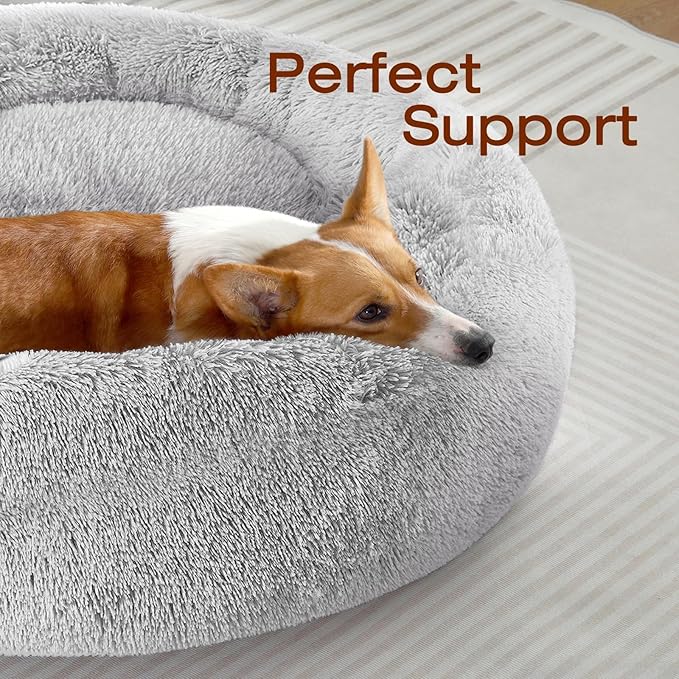 JOLLYVOGUE Dog Bed, Calming Anti-Anxiety Large Dog Bed, Fluffy Donut Cushion for Medium and Large Pets (27"/30"/36")
