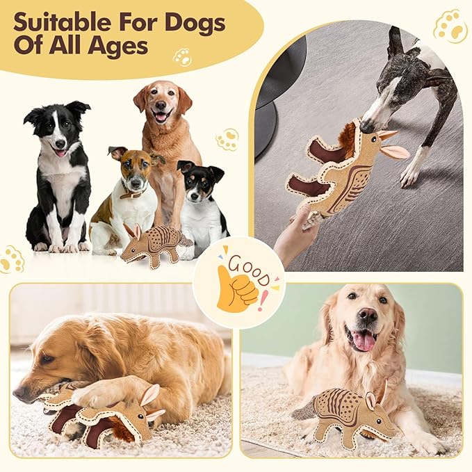 Tough Durable Squeaky Dog Toys for Aggressive chewers Interactive to Keep Them Busy, Funny Plush Dogs Toy for Small Medium Large Chewer Cute Birthday Gift (Armadillo)