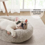 Friends Forever Serena Donut Memory Foam Orthopedic Dog Bed, Soft Faux Fur Oval Cat Couch For Indoor Pet, Fluffy Calming Plush Shag, Round Raised Bolster Cushion, Machine Washable Cuddler, Tan