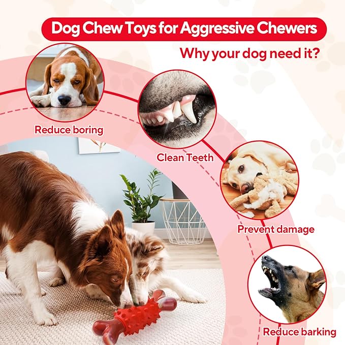 Dog Toys for Aggressive Chewers, Tough Indestructible Dog Chew Toys, Durable Nylon & Rubber Teething Toys for Large Medium Breed, Bone Shape