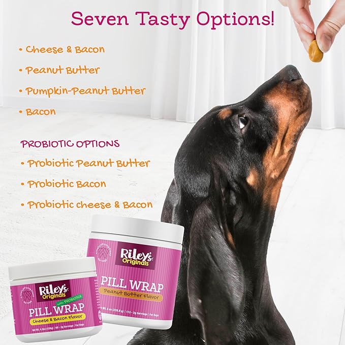 Riley's Pill Wrap for Dogs - Delicious Cheese & Bacon Flavored Pill Paste for Dogs - Wrap Pills, Capsules, Tablets in a Pocket or Pouch to Mask The Taste & Make Medicating Easy - 8 oz