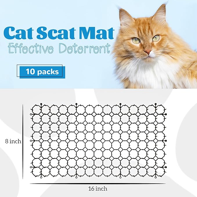 16 x 8 Inch Scat Mat for Cats, 10 Pack Scat Mat with Spikes, Cat Deterrent Outdoor for Dogs - Cat Spike to Keep Other Animals Away from Furniture, Plants (10 Pack)
