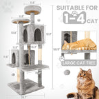 58.5inch Large Cat Tree Tower Condo for Indoor Cats, Soft Plush Multi-Level Climbing Tree Cat House, Scratching Post, More Entrance/Exit, Sisal Rope, Light Grey