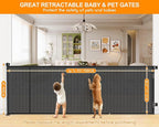 196 Inch Retractable Baby Gates Extra Wide, 41 Inch Reinforced Extra Tall Gate for Large Openings, Mesh Safety Gate for Kids Pets, Retractable Dog Gate for Pool Garages Doorway Indoor Outdoor, Black