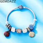 GEMDAZZ Sparkling Puppy Paw Print Charms in 925 Sterling Silver, Pave Dog Pawprint CZ Round Beads and Always in My Heart Charms, Gift for Animal Lover, fit European Women Bracelet/Necklace