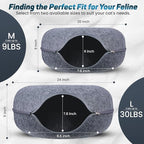 Peekaboo Large Cat Cave and Tunnel Bed - Donut Cat Bed for Indoor Cats up to 30-45 lbs, Scratch Resistant, Detachable & Washable, Cat Donut Tunnel (Dark Gray, Large)