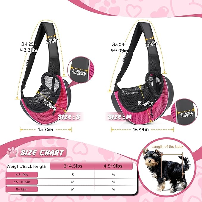 Upgrade Dog Sling Carrier (S,Pink) for Small Dogs/Cats Up to 10LB, Detachable Hard Bottom & Breathable Mesh, Large Storage Pocket, Adjustable Strap - Hands-Free Pet Carrier for Women Travel, Walking