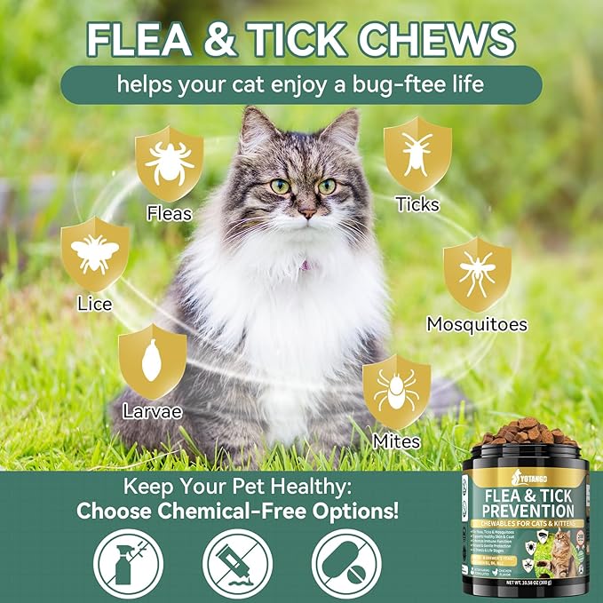 YOTANGO Natural Flea & Tick Support Chews for Cats & Dogs, 2-Pack Bundle for Natural Flea Prevention & Skin Health, 400 Chews Total, Safe & Effective, Plant-Based Formula for All Breeds