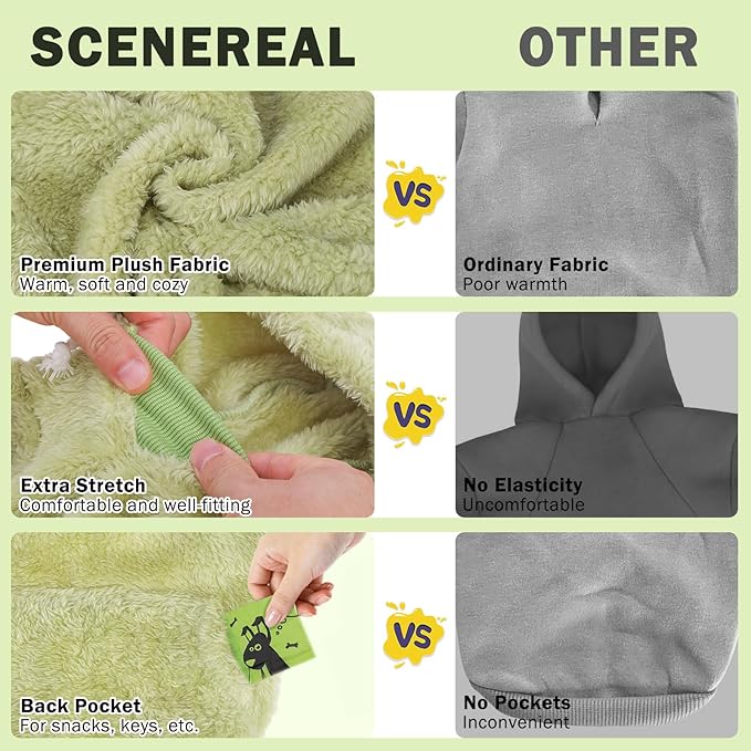 SCENEREAL Fleece Dog Sweater Hoodie for Small Medium Large Dogs, Fuzzy Warm Dog Sweatshirt with Pocket, Girl Boy Dog Clothes for Winter/Fall, Designer Cute Male/Female Dog Clothes with Leash Hole