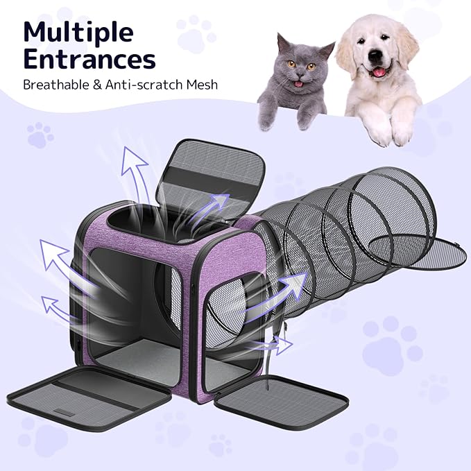 Pawtners Cat Backpack Carrier, Large Space Dog Backpack with Breathable Mesh, Expandable Pet Carrier Backpack for Small Medium Kitten Puppy Up to 18 Lbs, Suitable for Travel Hiking Camping Shopping