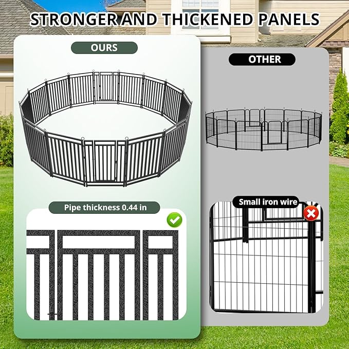 Dog Fence Outdoor Indoor, 47 Inch Height 48 Panels Dog Playpen for Large/Medium/Small Dogs Metal Dog Pen for Yard Camping and RV | Black-Silver