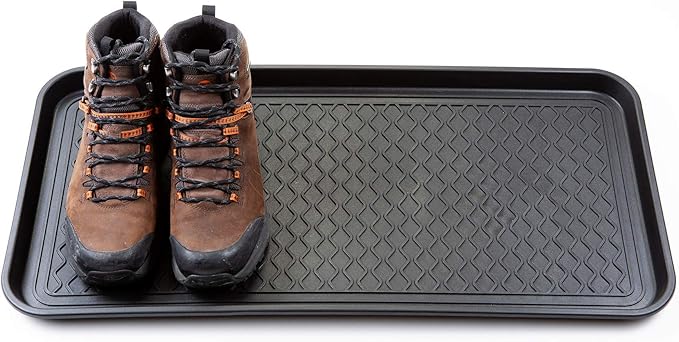 2 Pack Multi-Purpose 30x15 Tray with a Bonus Doormat for Boots, Shoes, Plants, Pet Food, Pet Cage, Litter Box. Decorative Large Boot Tray with Lip/Sides for Indoor/Outdoor Entryway