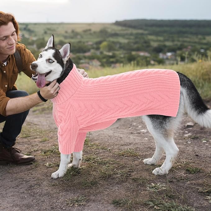 ASENKU XXL Dog Sweater, Dog Sweaters for Extra Large Dogs,Pet Sweatshirt Apparel Turtleneck Pullover Winter Dog Outfits for Pitbull, Labrador Retriever(Pink, 2XL)