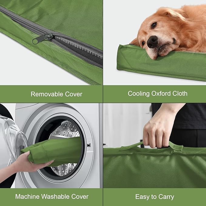 Outdoor Extra Large Dog Bed, Jumbo Waterproof Dog Bed for Large Dogs, Orthopedic Egg Foam Pet Bed Mat with Removable Oxford Cooling Cover, Light Green