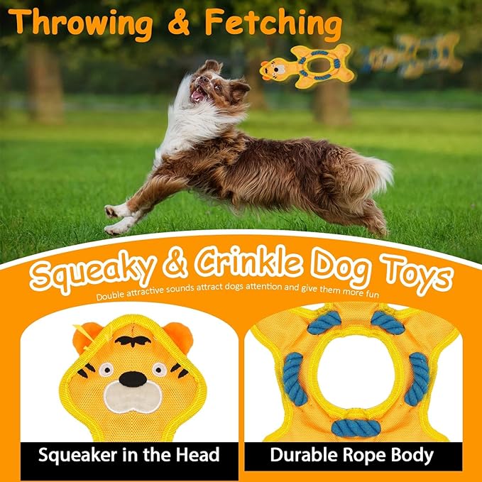 Dog Toys to Keep Them Busy, Plush Tug of War Interactive Rope Dog Toys, Squeaky Chew Toys for Small Medium Large Dogs