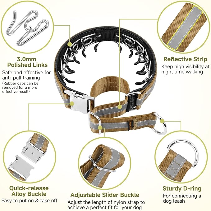 Mayerzon Martingale No Pull Collar for Large Medium Dogs, Patented Dog Walking Training Collar for Pulling, 1.5'' Wide Alloy Buckle, Neoprene Padded, Adjustable, Reflective, Easy to Use(L, Brown)