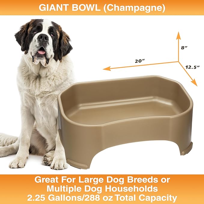 Neater Pet Brands Extra Large Water Bowl for Dogs, Outdoor Dog Water Bowl (2.25 Gallon Extra-Large Capacity), Big Trough Style Food Dish for Indoors or Outside, No Spill Large Dog Bowls, Champagne