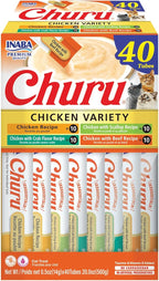 INABA Churu Cat Treats, Grain-Free, Lickable, Squeezable Creamy Purée Cat Treat/Topper with Vitamin E & Taurine, 0.5 Ounces Each Tube, 40 Tubes, Chicken Variety Box