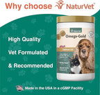 NaturVet – Omega-Gold Plus Salmon Oil | Supports Healthy Skin & Glossy Coat | Enhanced with DHA, EPA, Omega-3 & Omega-6 | for Dogs & Cats | 180 Soft Chews