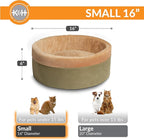 K&H Pet Products Thermo-Kitty Bed Heated Cat Bed for Indoor Cats , Electric Warming Bed for Cats and Small Dogs, Washable Thermal Plush Calming Round Pet Bed - Small 16" Sage/Tan