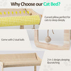 Sisal Cat Scratcher Bed for Indoor Cats,Hammock for Scratching Pad, 2 in 1 Elevated Cat Sisal Chair with 2 Toys Ball for Scratcher Lounge,Kitty Bench,Small Dog Bed,Natural Lounger Chair