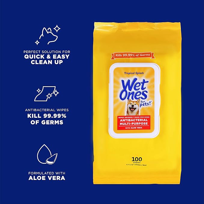 Wet Ones for Pets Multi-Purpose Dog Wipes with Aloe Vera Dog Wipes for All Dogs in Tropical Splash Wipes for Dog Paws & All Over Use (Pack of 12,1200 Count Total)